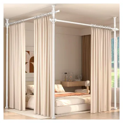 Produktbild von Raumteiler ohne Bohren, verstellbare Gardinenstange aus Metall, Spanntrennwand für Zimmer 28-144 cm, Weiß