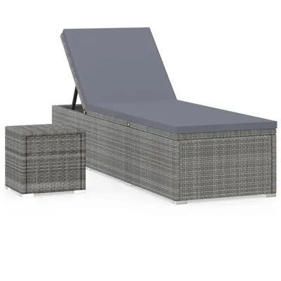 Immagine prodotto di vidaXL Lettino con cuscino e tavolino da tè in rattan grigio