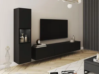 Obrázok produktu pre Obývacia stena HEXIO - čierna + LED osvetlenie