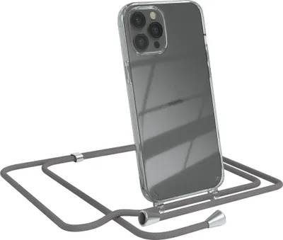 Produktbild von EAZY CASE Handykette kompatibel mit Apple iPhone 12 Pro Max, Handyhülle mit Umhängeband, Handykordel, Schutzhülle Clear, Band in Grau
