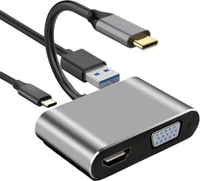 Obrázek produktu pro Multiportový rozbočovač USB-C – 4K HDMI + VGA + USB 3.0 + PD – zrcadlení/přepínání obrazovky – kompatibilní s notebooky/smartphony/tablety