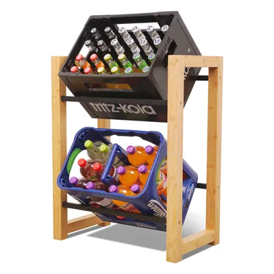 Produktbild von holz4home® Getränkekistenregal aus Bambus I 2 Kisten I inkl. Metallablage I Schwarze Metallstreben I Kellerregal Getränkeregal für Küche & Keller
