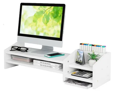 Obrázek produktu pro Dřevěný monitorový stojan s úložným prostorem pro kancelářský stůl