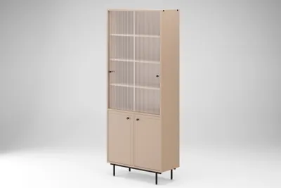 Produktbild von Vitrine Elegante, moderne, stilvolle Vitrine mit Glastüren ARROCCO (Metallbeine) B:80/H:195/T:35, Farbe: beige