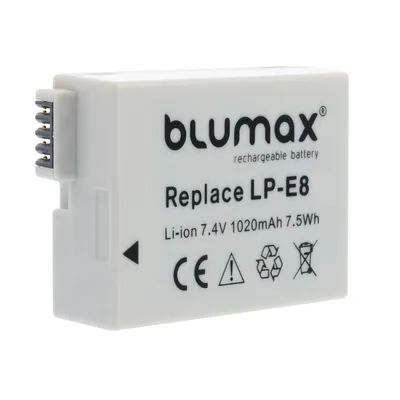 Produktbild von 2x Blumax Akku | für Canon LP-E8 Digitalkamera | Kapazität 1020mAh  |Spannung 3,6Volt | Video- und  Kamerazubehör