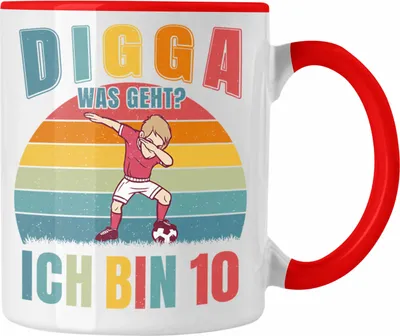 Produktbild von Trendation - Kinder Fussball Geburtstag 10. Geburtstagsgeschenk Tasse 10 Jahre Jungs Jungen (Rot)
