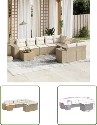 Produktbild von The Living Store 10-tlg. Garten-Sofagarnitur mit Kissen Beige Poly Rattan