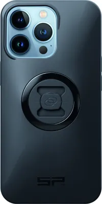 A black phone case with a camera module and a mounting system on the back.