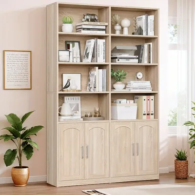 Productafbeelding van Boekenkast - Boekenkast - Opbergrek - Vitrinerek - Houten Plank - Licht Eiken - 115 x 27 x 185,5 cm