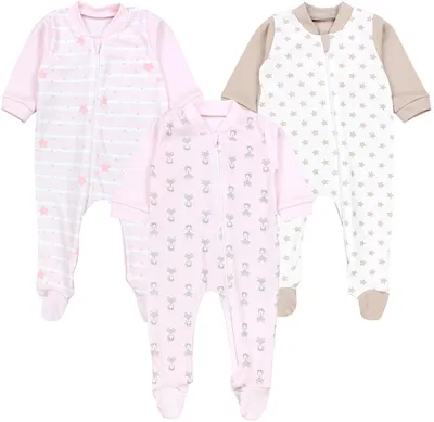 Produktbild von TupTam Baby Unisex Schlafstrampler Mädchen Schlafanzug mit Fuß Jungen Spieler 3er Pack, Farbe: Fuchs/Rosa, Größe: 62