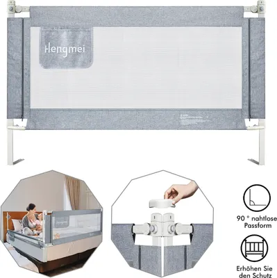 Produktbild von LZQ 180cm Kinder Bettgitter Bettschutzgitter Kinderbettgitter Babybettgitter höhenverstellbar Rausfallschutz für Kinderbett, Grau
