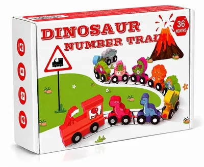 Produktbild von Holzeisenbahn Zug Dinosaurier - 11 Teile - Holz Zug Spielzeug mit Puzzle ab 3 Jahren