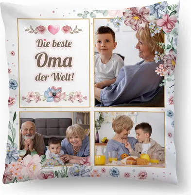 Produktbild von Personalisiertes FOTOGESCHENK, 45 x 45 cm, mit eigenem Foto, Foto-Kissen Geburtstag Oma Tag, Die beste Oma der Welt, mit Füllung [091]