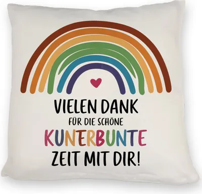 Produktbild von Vielen Dank für die kunterbunte Zeit Kissen mit Regenbogen