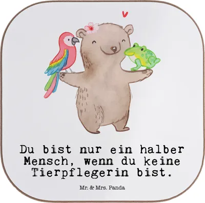 Produktbild von Mr. & Mrs. Panda Untersetzer für Gläser Tierpflegerin Herz - Weiß - Geschenk, Coaster, Getränkeuntersetzer, gläseruntersetzer, Tischuntersetzer