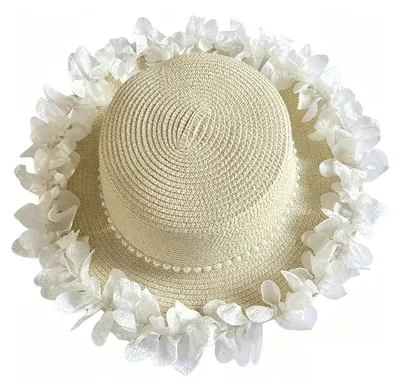 Produktbild von Damen-Strohhut mit Blumenmuster und breiter Krempe – Strandhut mit Sonnenschutz, atmungsaktives Mesh-Stroh, leicht, ideal für Reisen und Outdoor-Fotografie