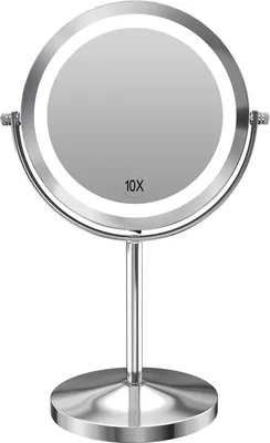 Produktbild von Gospire Kosmetikspiegel, 1x/10-fach vergrößert, doppelseitig, rund, Vergrößerungsspiegel, stehend, um 360 Grad drehbar, batteriebetrieben, 17,8 cm Durchmesser, Rasierspiegel