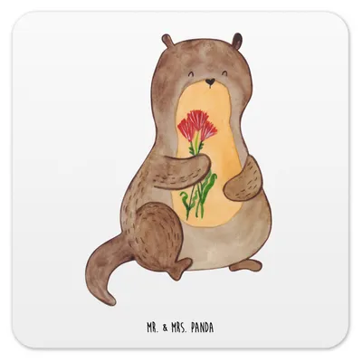 Produktbild von Mr. & Mrs. Panda Untersetzer für Gläser Otter Blumenstrauß 6er Set - Weiß - Geschenk, Tassen-Untersetzer, Niedlich, Coaster, Eckig, Süß, Seeotter See