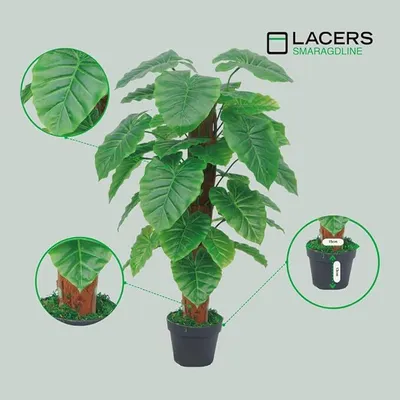 Produktbild von Lacers SMARAGDLINE künstliche Taro Pflanze-Wasserbrot im Topf 90cm - dekorative Kunstpflanze - realistische Optik für Wohnzimmer, Balkon und Büroräume