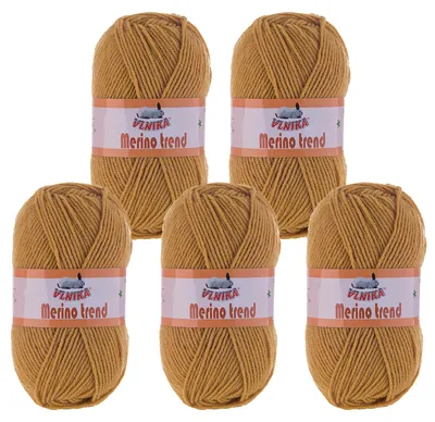 5 x 100g Strickgarn Merino trend aus 49% Merino-Wolle Strickwolle Wintergarn Handstrickgarn senfgelb