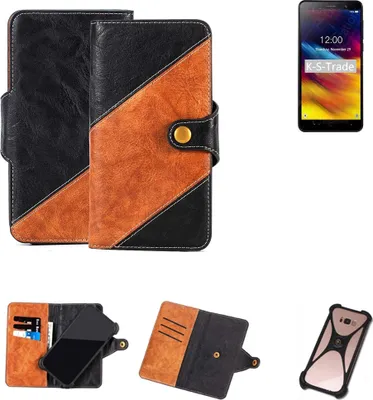 Produktbild von K-S-Trade Handyhülle Schutzhülle Bookstyle Case Wallet-Case kompatibel mit Doogee X100 Handy Cover Bumper Klapphülle schwarz hellbraun 1x