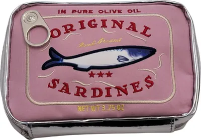Produktbild von Kosmetiktasche mit Sardinenkonserven, großes Fassungsvermögen, Reißverschluss, exquisite Stickmuster, tragbarer Reise-Kulturbeutel, Kosmetik-Organizer