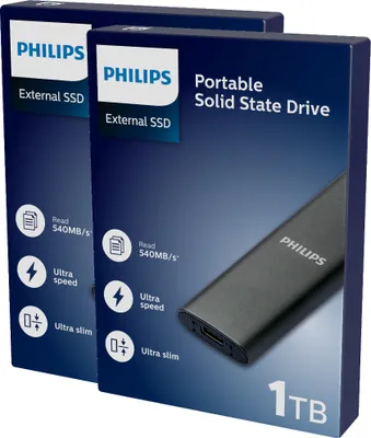 Image de Philips Portable SSD 1 To Disque dur externe SSD - 550MB/s - USB-C 3.2 Gen 2 - Space Grey | Pack de 2 pièces