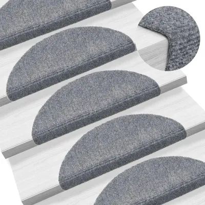 Zdjęcie produktu dla vidaXL Maty pod stopnie Samoprzylepne 15 szt. 56x17x3 cm Jasnoszare Półokrągłe