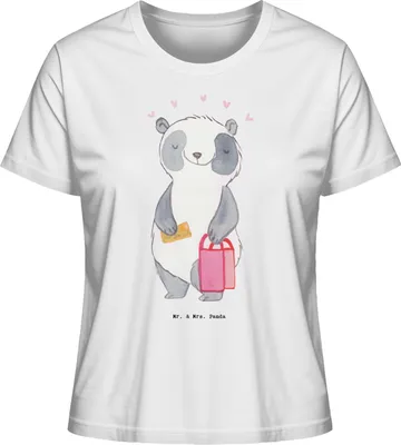 Produktbild von Mr. & Mrs. Panda Baumwoll T-Shirt Damen Panda Shopping Größe XL - Weiß - Geschenk, für Frauen, Oberteil, Shoppen, Basic Shirt, Einkaufen, Sommershirt