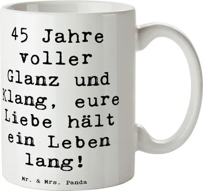 Produktbild von Mr. & Mrs. Panda Tasse Spruch 45. Hochzeitstag Messinghochzeit - Weiß - Geschenk, Jubiläum, Jubiläumssprüche, mit, Dekotasse, Geschenke, Heirat, Kaffeetasse, individuell