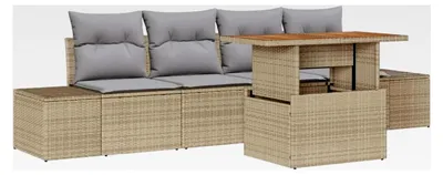 Produktbild von Garten-Sofa-Set Beige Poly Rattan Modular Sitzfläche 55x55cm für 4 Personen - Wetterfest & Stauraum