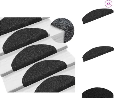Produktbild von vidaXL Treppenmatten Selbstklebend 5 Stk. Schwarz 65x21x4cm Nadelvlies - Stufenteppiche