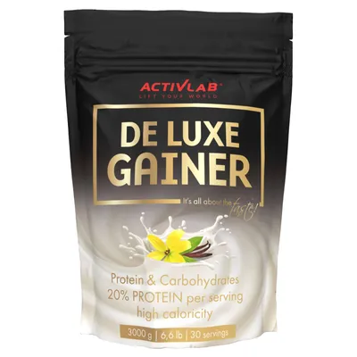 Produktbild von De Luxe Gainer 3000 g – Mass Gainer Vanille, Whey Protein & komplexe Carbs für Muskelaufbau, Energie und Regeneration, Activlab