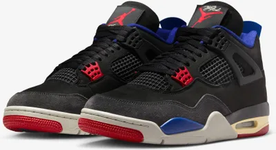 A pair of Nike Jordan 4 Retro sneakers are shown from a slightly angled front view against a white background.