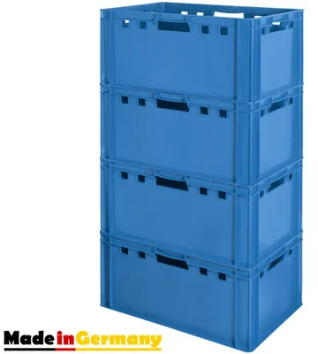 Turm aus 4x Euro-Plastikkiste E3, blau, mit Griff auf jeder Seite, made in EU