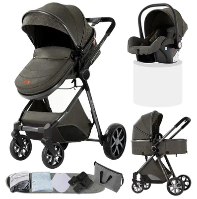Produktbild von 3-in-1 Kinderwagen - Kombikinderwagen - Babyschalenkompatibel - Für geborene - 5-Punkt-Sicherheitsgurt - Faltbar - Stoßdämpfend - Dunkelgrau