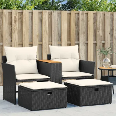 Produktbild von vidaXL Gartensofa 2-Sitzer mit Hockern Schwarz Poly Rattan