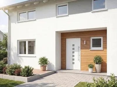 Produktbild von ARON Haustür Basic 3151 Aluminium-Kunststoff-Verbund RAL 9016 verkehrsweiß 1000x2100 mm beidseitig flügelüberdeckend DIN