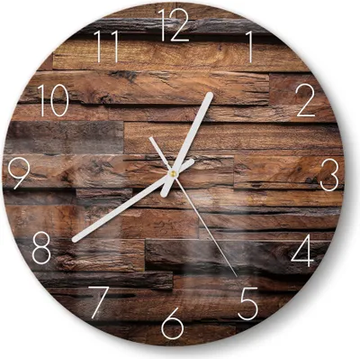 Produktbild von DEQORI Glasuhr Ø30 cm Zahlen 'Unebene Bretterwand' Wanduhr Glas Uhr Design leise