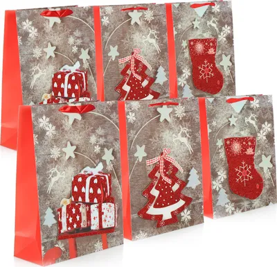 Produktbild von COM-FOUR® 6x XL Geschenktüte für Weihnachten, Nikolaus und Advent - Geschenktasche mit Weihnachtsmotiv - Geschenkbeutel