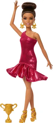 Immagine prodotto di Barbie ballerina di sala da ballo con capelli castani e accessori per trofei di danza