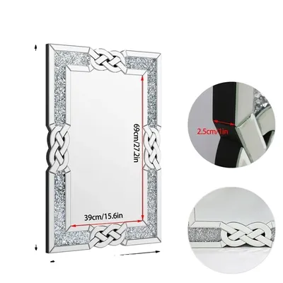 Obrázek produktu pro Nástěnné zrcadlo, velký křišťálový design, stříbrné třpytky, stříbrná 90x60cm