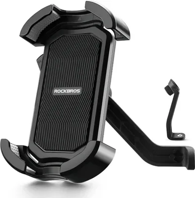 Produktbild von Rockbros Handyhalterung Spiegel | Universal Smartphone Halterung für Fahrrad, Motorrad, Roller & E-Scooter | stabile 2-Ecken Klemme stoßfest für 3,5?7 Zoll Handys