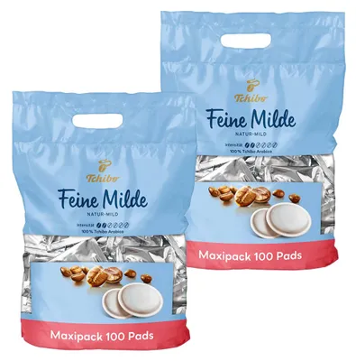 Produktbild von Tchibo Kaffeepads Vorratspack Maxipack, Feine Milde, 200 Stück – 2x 100 Pads (Kaffee, mild mit sanften Röstaromen), nachhaltig, geeignet für Senseo Maschinen