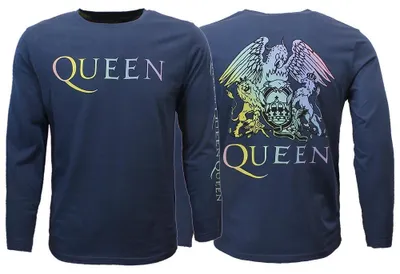 Obrázok produktu pre Dlhorukávové tričko Queen Rainbow Crest v džínsovo modrej farbe – XL