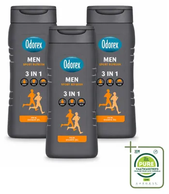 Obrázok produktu pre 3 kusy sprchového gélu Odorex For Men Sport Refresh, 300 ml - veľké balenie