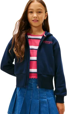Productafbeelding van Tommy Hilfiger meisjeshoodie met rits en logo op de rug, blauw (donkerblauw)