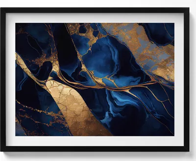 Produktbild von Abstrakte Textur aus Marmor und Gold– Wandbild mit Rahmen – Gerahmtes Bild  – Wanddekoration – 80x60 cm –  Schwarz Rahmen