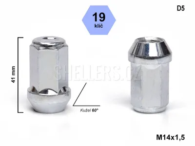 Obrázok produktu pre Kuželová matica M14x1,5 uzavretá, predĺžená, kľúč 19, DE45/S, D5, výška 41 mm