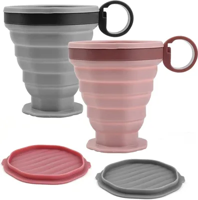 Produktbild von Faltbare Silikonbecher 220 ml, 2 Stück, BPA-frei, Leichte Reisebecher, für Camping